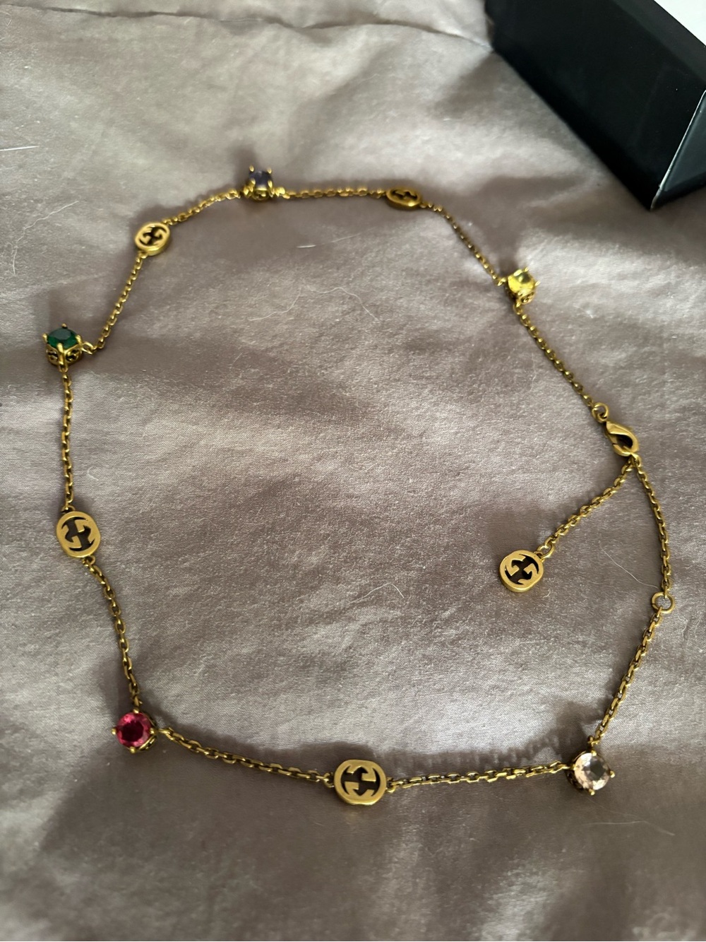 Gucci Old Gold-Tone Chain Necklace with Green, Red and Purple Gem Charms 20” - Picture 6 of 8